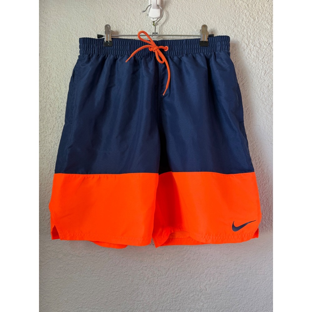 Nike Men's Navy Orange Color Block‎ Swim Trunks Size Medium